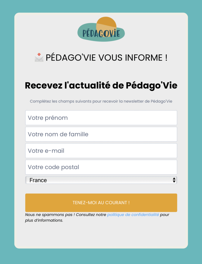 capture d'écran de la page avec le formulaire pour s'inscrire à la newsletter